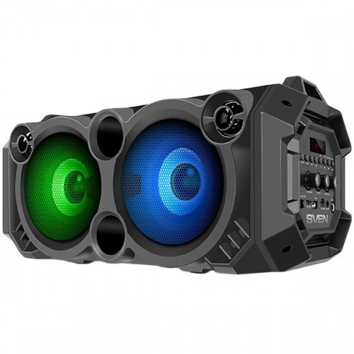 Speaker SVEN PS-550, black, power output 2x18W (RMS), Bluetooth, FM, USB, microSD, LED-display, lithium battery image 1