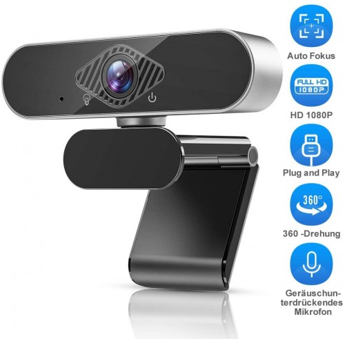 USB HD 1080p Teaisiy Webcam with Microphone (silver black) image 1