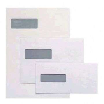 самоклеящийся почтовый конверт E65 College 110x220мм, с "окном" (вырез на лицевой стороне конверта, закрытый прозрачной пленкой), 1000 шт/уп