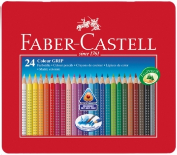 Krāsaini zīmuļi Faber-Castell Grip 2001 24 krāsas, metāla kastē