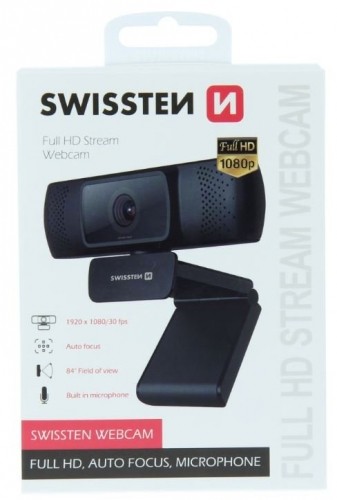 Swissten Full HD Web Камера с Микрофоном / автофокусом USB 2.0 Черный image 3