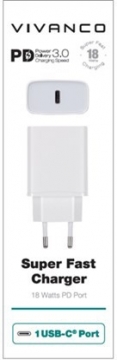 Vivanco зарядное устройство USB-C 3A 18W, белое (60810)