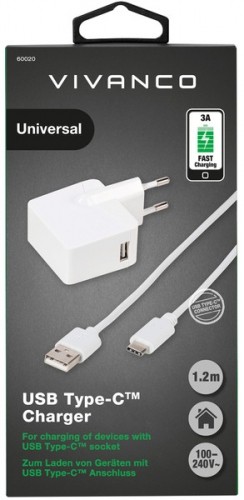 Vivanco lādētājs USB-C 3A 1,2m, balts (60020) image 3