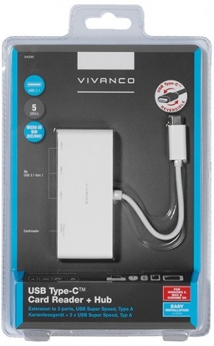 Vivanco USB hub USB-C + karšu lasītājs, balts (34295) image 1