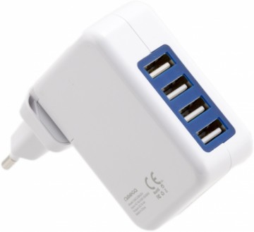 Omega USB lādētājs 4xUSB EU + kabelis, balts (42672)
