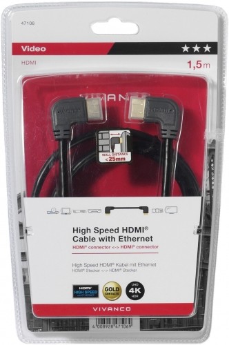 Vivanco kabelis HDMI-HDMI 1,5m leņķa (47106) image 1