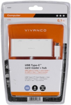 Vivanco atmiņas karšu lasītājs USB-C + hub 3 pieslēgvietu (45387)