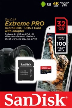 SanDisk atmiņas karte microSDHC 32GB Extreme Pro V30 A1