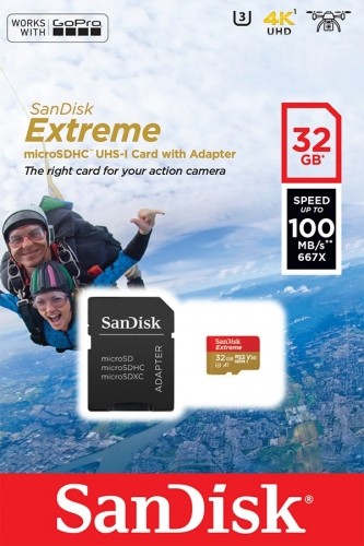 SanDisk atmiņas karte microSDHC 32GB Action Extreme A1 + adapteris image 1