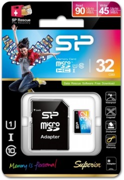 Silicon Power atmiņas karte microSDHC 32GB Superior UHS-I U1 + adapteris