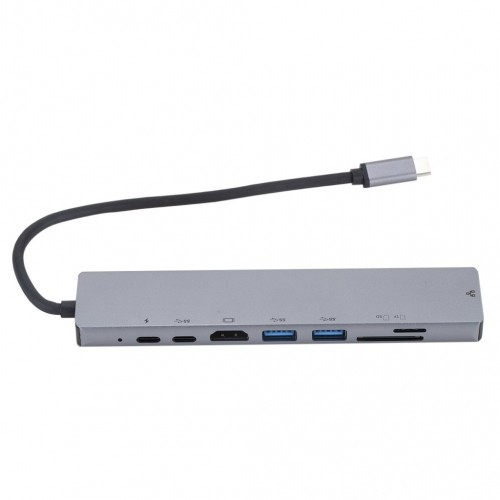 RoGer USB-C Hub 8in1 ar USB C x2 / USB 3.0 x2 / RJ45 / HDMI / SD karšu lasītāju / TF karšu lasītāju image 1