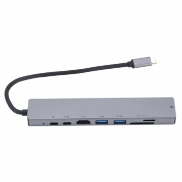 RoGer USB-C Hub 8in1 ar USB C x2 / USB 3.0 x2 / RJ45 / HDMI / SD karšu lasītāju / TF karšu lasītāju