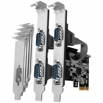 Axagon PCI-Express card with four serial ports 250 kbps. ASIX AX99100. Standard & Low profile.
