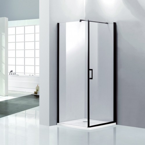 Dušas stūris Vento Palermo kvadrāts, 90x90x195,  melnais profils,  stikls 6mm Easy Clean , bez paliktņa image 1