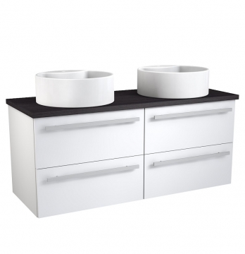 Basin unit with 2 washbasins RONDO Raguvos Baldai SERENA 121 CM glossy white/black oak 1431381101