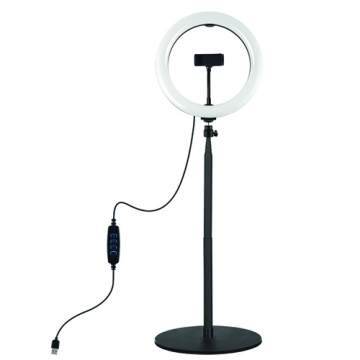 Extradigital LED ring lamp with desktop mount, 26 cm, USB