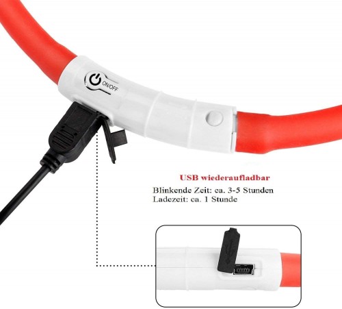 LED drošības kaklasiksna suņiem un kaķiem USB uzlādējama (regulējama garuma) / Red image 4