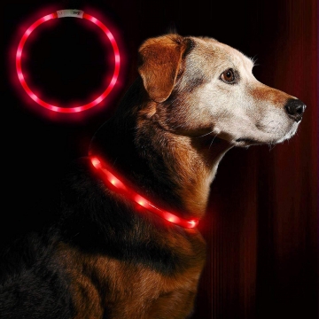 LED drošības kaklasiksna suņiem un kaķiem USB uzlādējama (regulējama garuma) / Red