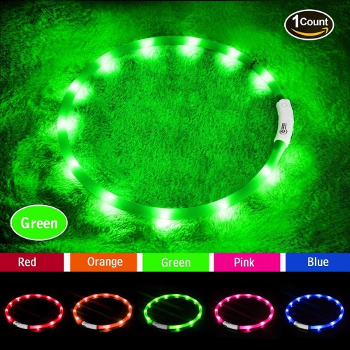 LED drošības kaklasiksna suņiem un kaķiem USB uzlādējama (regulējama garuma) / Green image 2