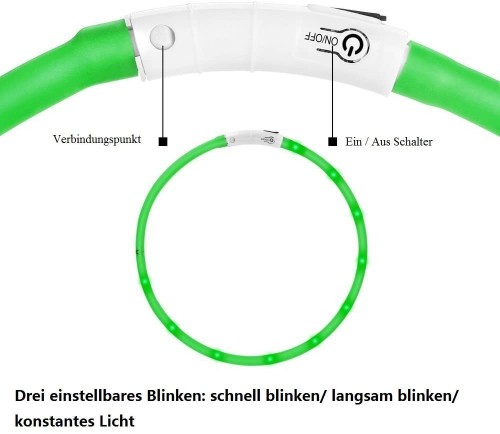 LED drošības kaklasiksna suņiem un kaķiem USB uzlādējama (regulējama garuma) / Green image 4