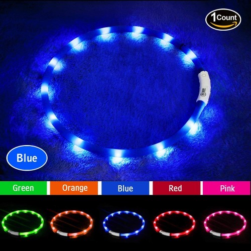 LED drošības kaklasiksna suņiem un kaķiem USB uzlādējama (regulējama garuma) / Blue image 2