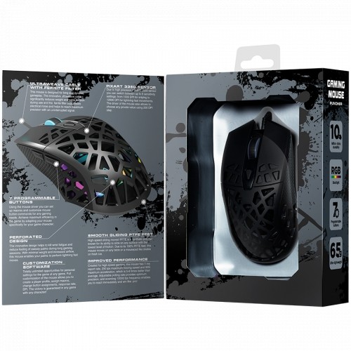 Canyon Puncher GM-20 High-end Gaming Mouse with 7 programmable buttons, Pixart 3360 optical sensor, 6 levels of DPI and up to 12000, 10 million times key life, 1.65m Ultraweave cable, Low friction with PTFE feet and colorful RGB lights, Black, size:126x67 image 5