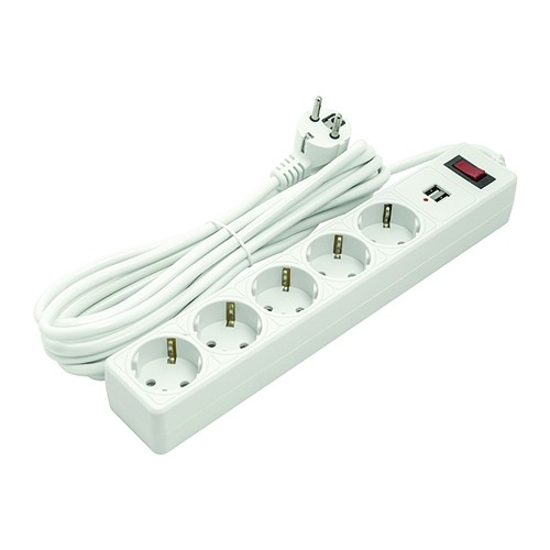 Extradigital Extension cord 5m, 5 sockets, 2xUSB, with switch image 1
