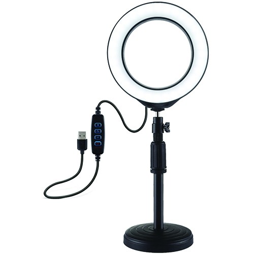 Extradigital LED ring lamp 16cm with desktop mount 18-28cm, USB image 1