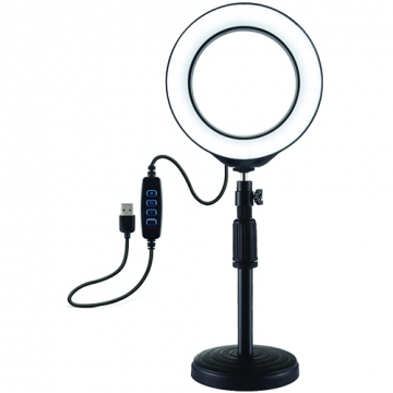 Extradigital LED ring lamp 16cm with desktop mount 18-28cm, USB
