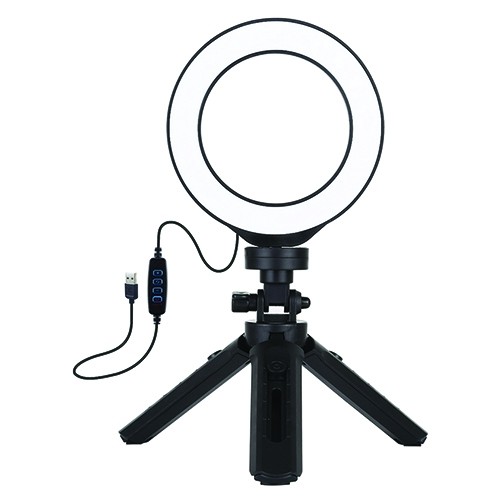 Extradigital LED ring lamp 12cm with pocket tripod mount kit, USB image 1