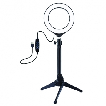 Extradigital LED ring lamp 12cm with desktop tripod holder 24.5cm, USB