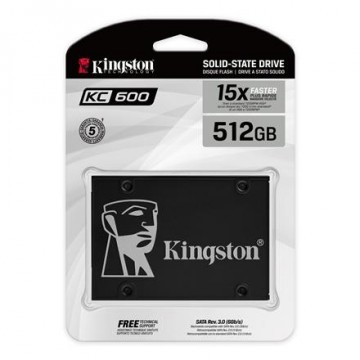 Kingston KC600 512 GB, SSD form factor 2.5", SSD interface SATA, Write speed 520 MB/s, Read speed 550 MB/s