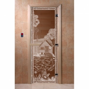 Doorwood Pirts (saunas) durvis SAUNA IN THE FOREST 2000x800, 8mm, 3 eņģes bronza DW00919