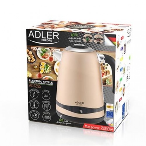 Adler Kettle AD 1295	 Electric, 2200 W, 1.7 L, Stainless steel, 360° rotational base, Golden image 1