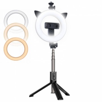 CP X3 LED 16cm Uzlādējama Selfie Lampa ar BT Pulti & Rokturi + Grīdas statīvu 20-90cm + Telefona stiprinājums