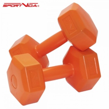 SportVida 2in1 GYM un Fitnesa Komforta Hexo formas Hantenes komplekts 2 * 3Kg Oranža