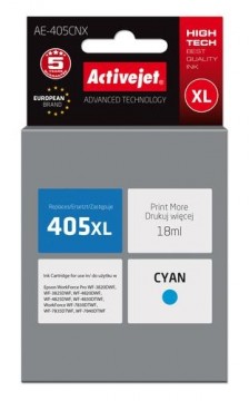 Activejet AE-405CNX ink replacement Epson 405XL C13T05H24010; Compatiable; 18ml; Printing colours: cyan; 5 years warranty.