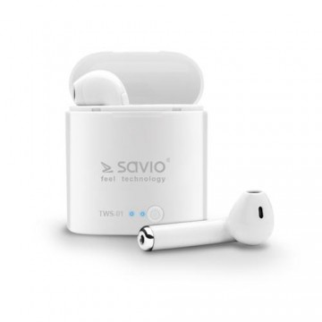 Savio TWS-01 Wireless Bluetooth Earphones Headset Sunglasses USB Type-C White