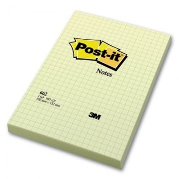Līmlapiņas POST-IT, 102x152mm dzeltenas, 100 lapas, rūtiņu