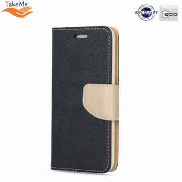 Take Me TakeMe Fancy Diary Book Case ar stendu Samsung Galaxy A32 (A326) 5G sāniski atverams Melns/Zeltains