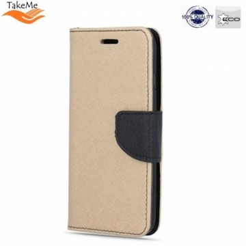 Take Me TakeMe Fancy Diary Book Case ar stendu Samsung Galaxy S10 sāniski atverams Zeltains/Melns