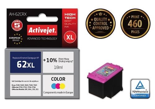 Activejet AH-62CRX colour ink for HP 62XL C2P07AE refurbished image 1