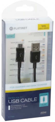 Platinet kabelis USB - microUSB 1m, melns image 2