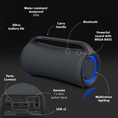 SONY Bluetooth portatīvais skaļrunis, melns - SRSXG500B.EU8 image 4