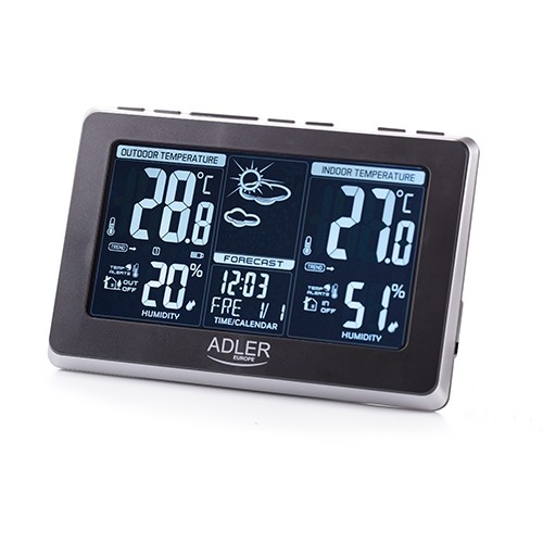 Adler AD 1175 digitāla laika apstākļu noteikšanas stacija Melns, Sudrabs LCD AC/Baterija image 1