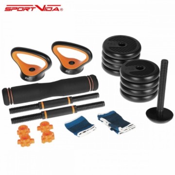 SportVida Premium 6in1 GYM & Fitnesa Hanteļu Svara bumbu komplekts & Rokas pumpēšanās sets 2 * 15 KG (30kg) Melns