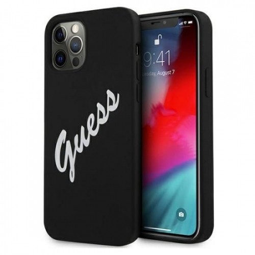 Guess Apple iPhone 12 Pro Max 6.7'' Vintage White Script Silicone Cover Black image 1