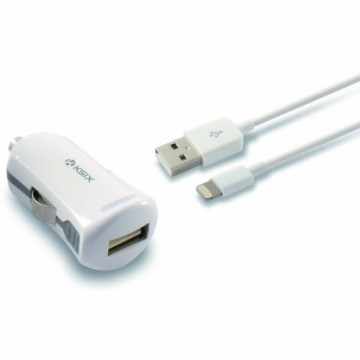 USB-зарядное для авто + кабель для быстрой зарядки Lightning MFi KSIX 2.4 A Белый