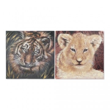 Glezna DKD Home Decor Canvas Lauva (2 pcs) (100 x 3 x 100 cm)