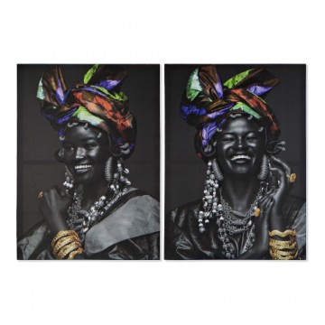 Glezna DKD Home Decor Canvas Āfrikas sieviete (2 pcs) (50 x 1.8 x 70 cm)